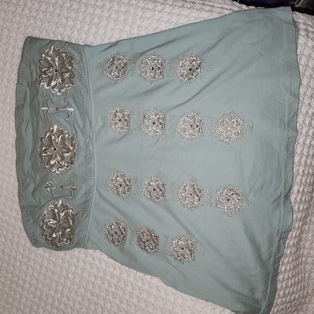 The Limited aqua embroidered strapless top
